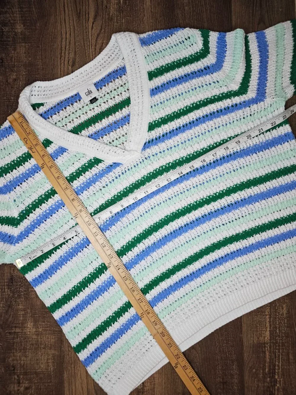 CAbi 6771 Serena Cotton Knit V-Neck Long Sleeve Pullover Sweater L Striped - Picture 4 of 8